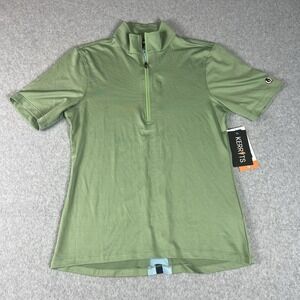 Kerrits Small Cool Ride Ice Fil Short Sleeve Shirt Green Navy‎ Light Blue Stripe